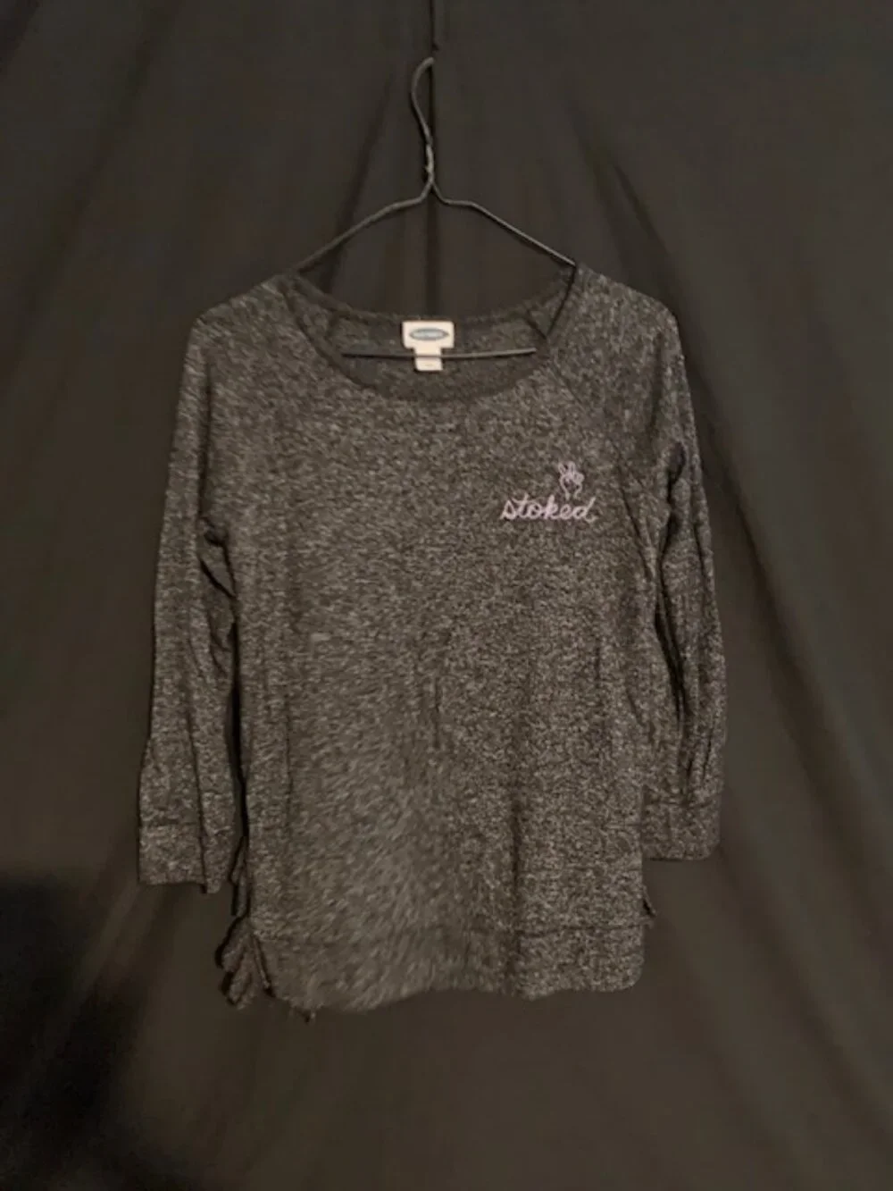 Heather Gray Stoked Embroidered Long‑Sleeve Tee — Cozy Casual